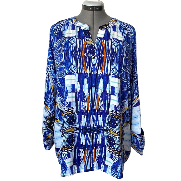 Tribal Tops - Tribal Blue and White Tunic Top